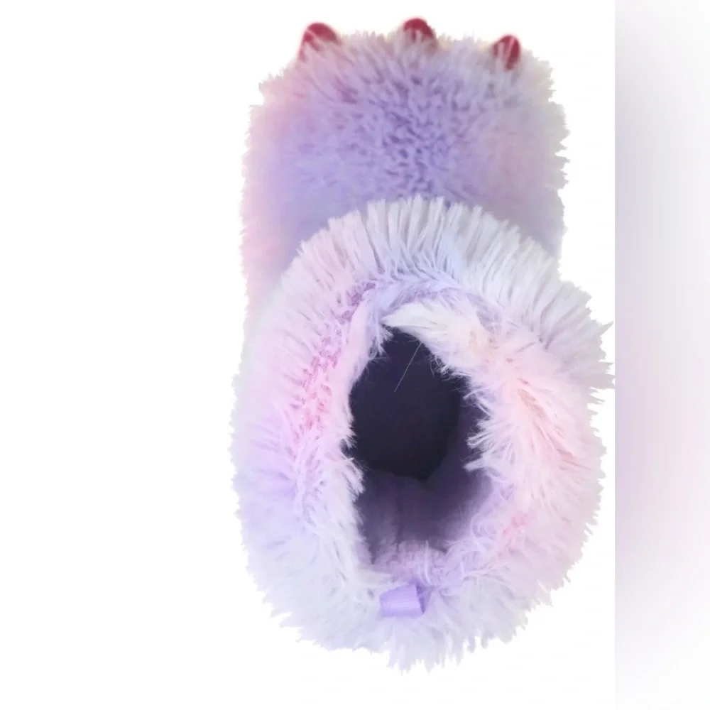 Wonder Nation Girls' Plush Pastel rainbow claw foot  Slippers - Size 5-6